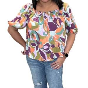 NEW EASEL seventies floral top in multi color